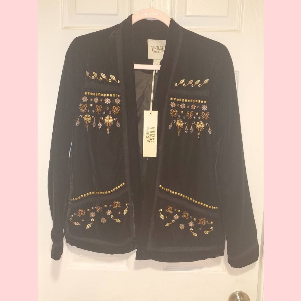 Vintage America Velvet Embroidered Blazer